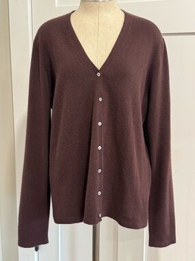 Banana Republic Cashmere Women's V-Neck Button Cardigan Dark Brown Purple XL